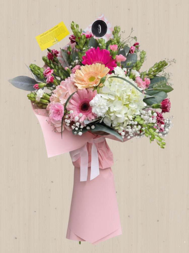 Ramo hortensias y gerberas rosado