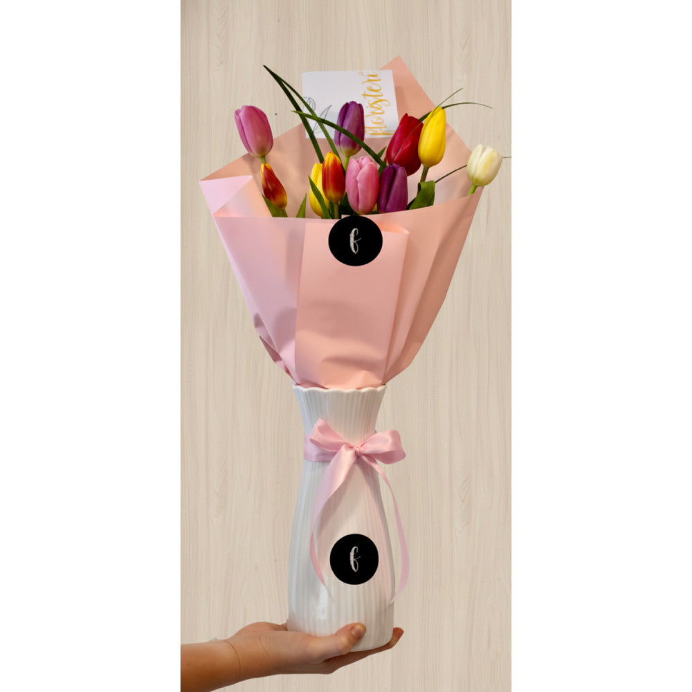 Tulipanes Multicolor x10 en jarrón